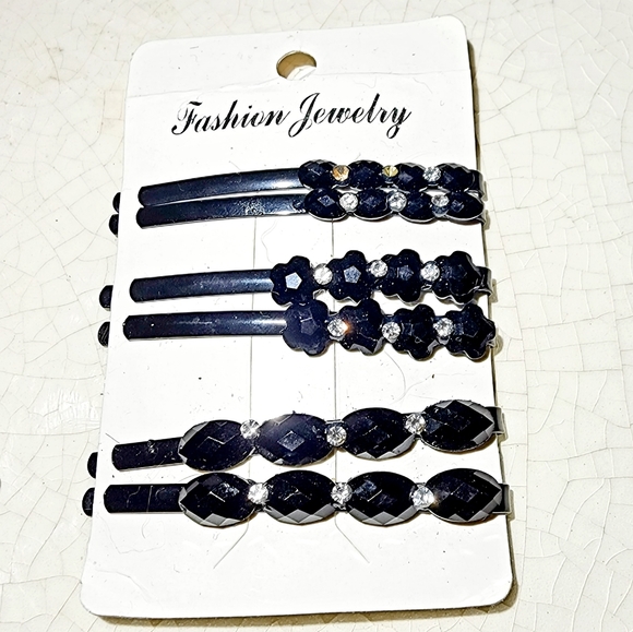 Six black hairpins with faceted stones and rhinestones, pin up, French roll - Picture 3 of 4